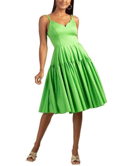 Trina Turk Green Fit And Flare Bask Dress