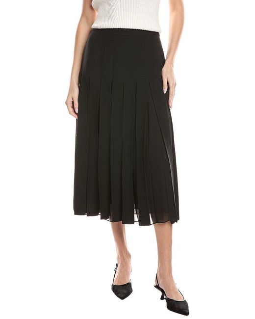Lafayette 148 New York Black Box Pleat Wool & Silk-Blend Midi Skirt