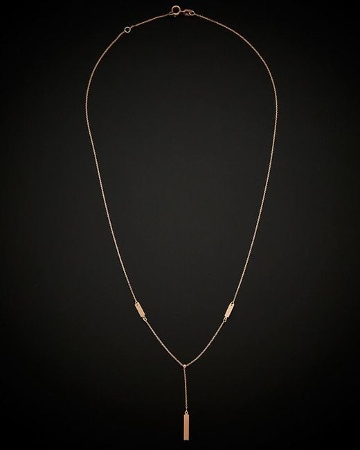 Italian Gold Black 14k Italian Rose Gold Bar Drop Adjustable Necklace