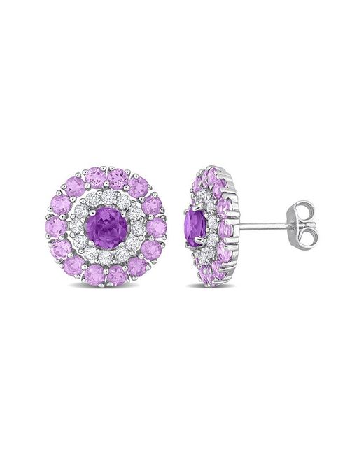 Rina Limor Purple Silver 3.52 Ct. Tw. Gemstone Double Halo Studs