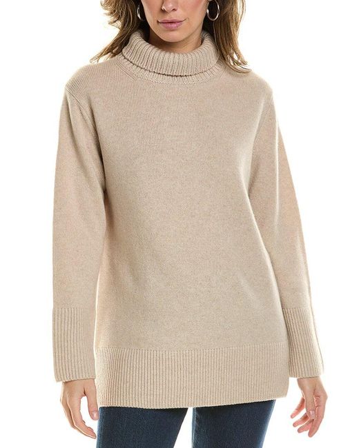 Vince Natural Mixed Gauge Turtleneck Wool & Cashmere-blend Tunic Sweater