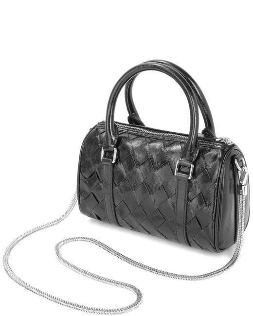 Tiffany & Fred Paris Black Handwoven Leather Bowling Handbag