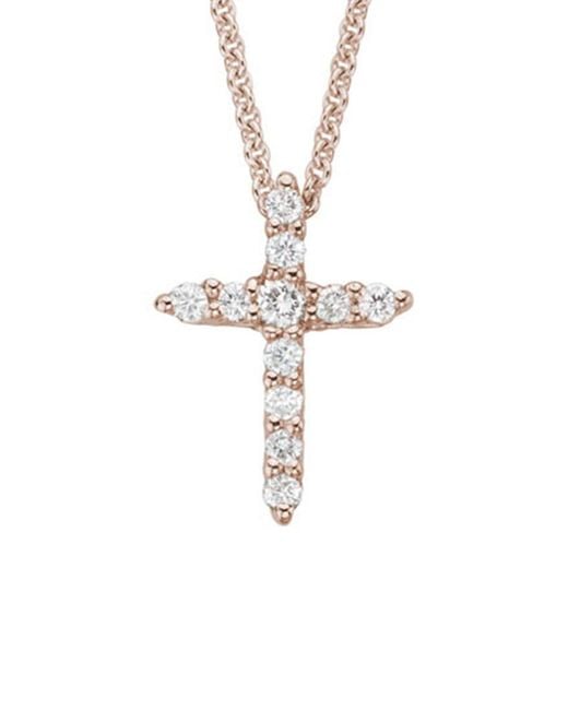 Diamond Select Cuts White 14k Rose Gold 0.09 Ct. Tw. Diamond Cross Necklace