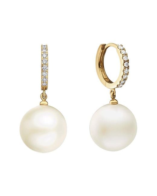 Effy Fine Jewelry Natural 14K 0.39 Ct. Tw. Diamond & Fresh Water Pearl 15Mm Pearl Earrings