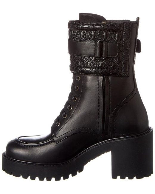 Ferragamo Black Shiraz Leather Combat Boot