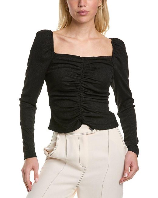 BCBGMAXAZRIA Black Fitted Long Sleeve Top Ruched Bodice Sweetheart Neck Shirt