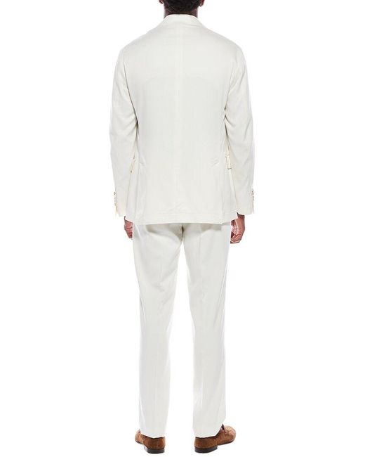 Brunello Cucinelli White 2Pc Silk Suit With Pleated Pant for men