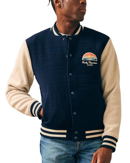 Faherty Brand Blue Wool-Blend Varsity Jacket for men