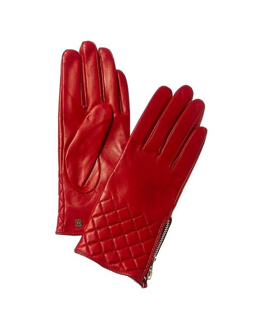 Bruno Magli Red Diamond Quilted Cashmere-lined Leather Gloves