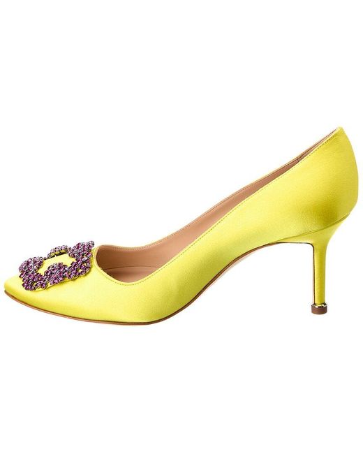 Manolo Blahnik Yellow Hangisi 70 Satin Pump