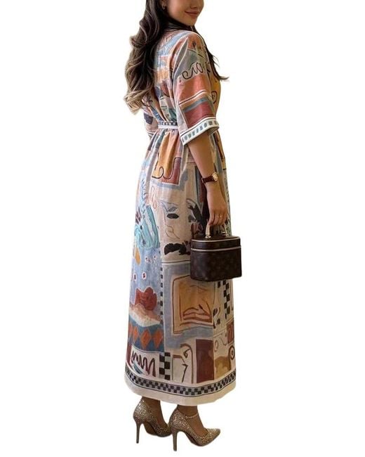 AMINA GLAM Multicolor Linen-Blend Maxi Dress