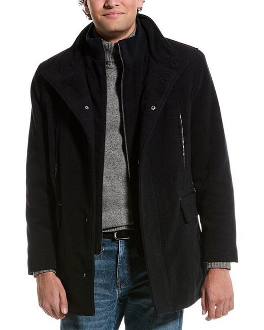 Cole Haan Black Wool-Blend Car Coat for men