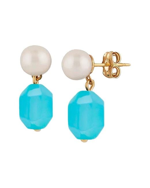 Liv Oliver Blue 18k Plated 10.75 Ct. Tw. Chlacedony & 45418mm Pearl Geometric Earrings