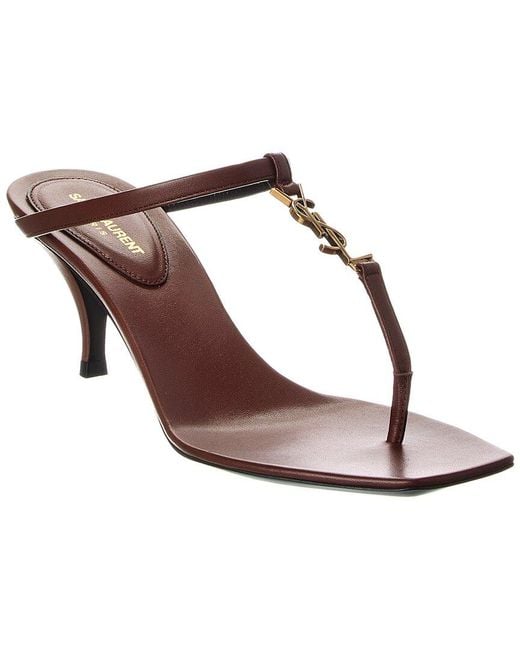 Saint Laurent Brown Cassandre 60 Leather Sandal