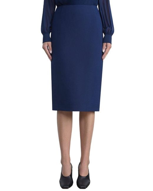 Lafayette 148 New York Blue Wool & Silk-Blend Pencil Skirt