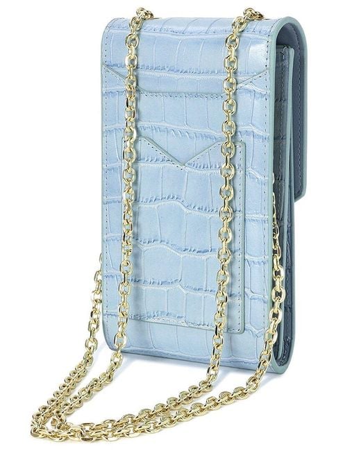 Tiffany & Fred Paris Blue Compact Croc-Embossed Leather Crossbody
