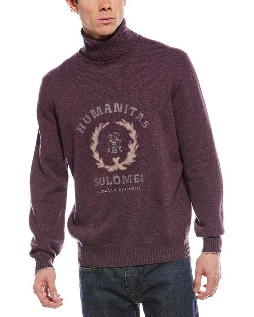 Brunello Cucinelli Purple Cashmere Turtleneck Sweater for men