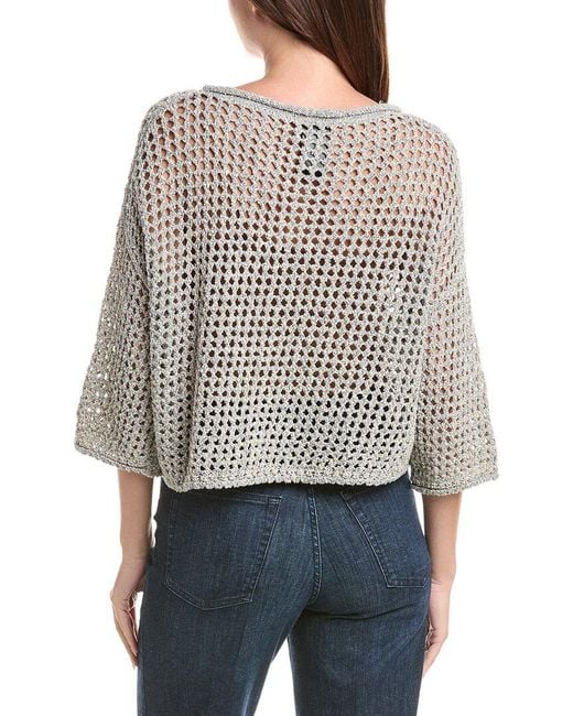 Lafayette 148 New York Gray Oversized Open Stitch Sweater