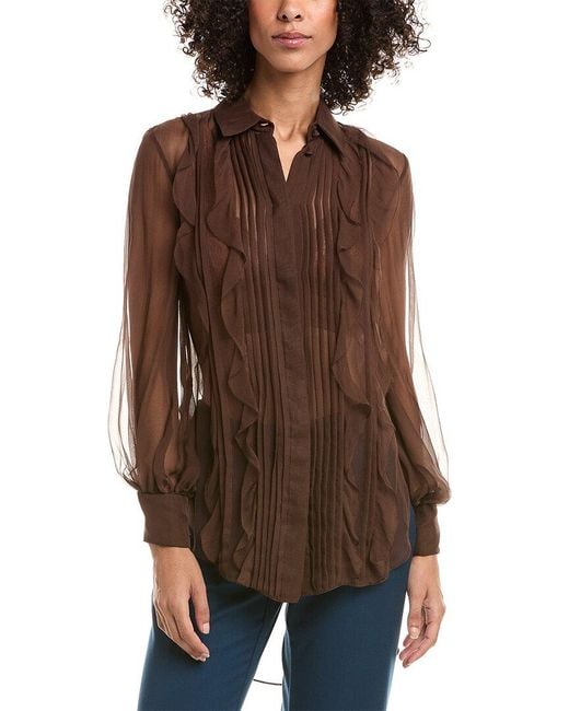 Valentino Brown Sheer Silk Shirt