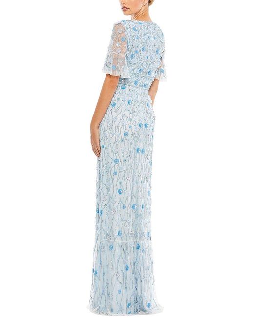 Mac Duggal Blue Embellished Empire Ruffle Hem A-Line Gown