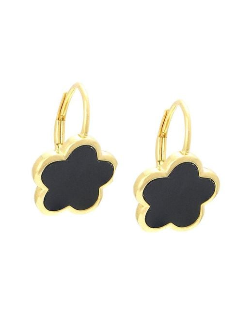 Gemstones Blue 14k Over Silver Onyx Flower Earrings