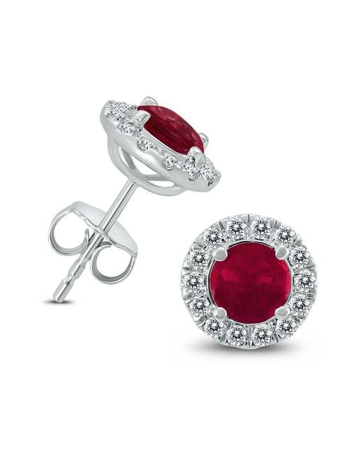 Gemstones White 14k 1.71 Ct. Tw. Diamond & Ruby Earrings