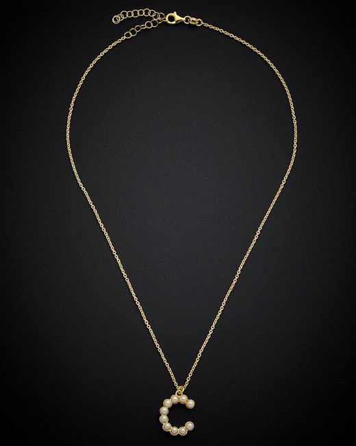 Italian Gold Over Silver Black 18K Pearl Initial Necklace