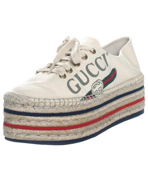 Gucci White Canvas Platform Espadrille Sneakers