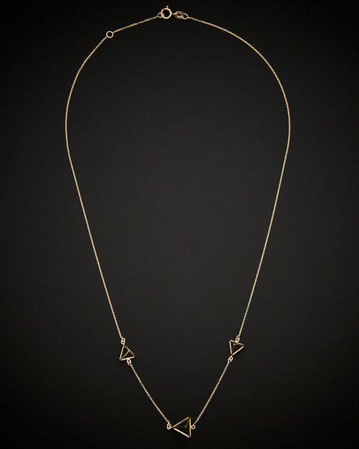 Italian Gold Black 14k 3d Triangle Station Adjustable Necklace
