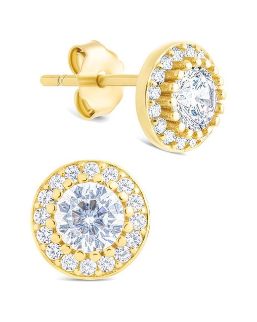 Sterling Forever Metallic 14k Over Silver Cz Round Cut Brilliant Halo Stud Earrings