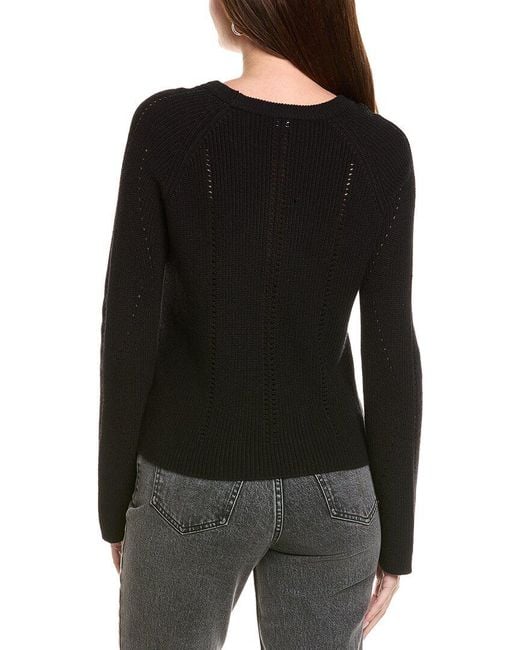 Hannah Rose Black Picot Stitch Shaker Crewneck Cashmere-Blend Sweater