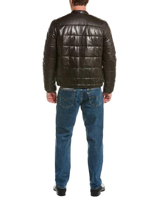 AllSaints Black Russel Leather Puffer Jacket for men
