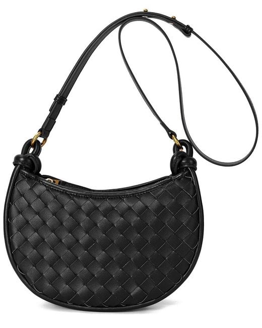 Tiffany & Fred Paris Black Hand-Woven Leather Messenger Bag