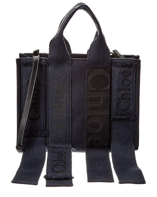 Chloé Black Woody Small Canvas & Leather Tote