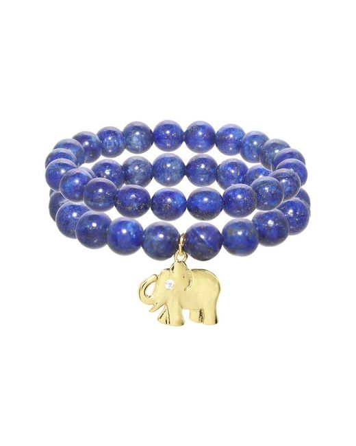 Rachel Reinhardt Jewelry Blue 18K Filled Lapis Elephant Pendant Bracelet