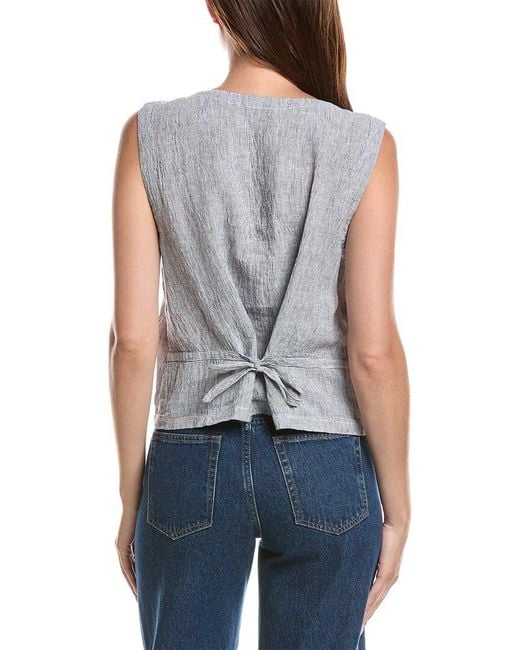 Eileen Fisher Blue V-Neck Linen Vest