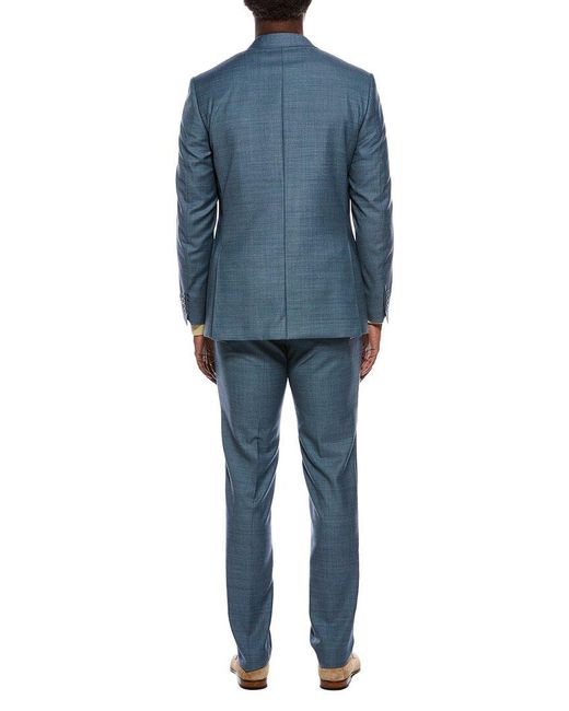 Canali Blue 2Pc Wool Suit With Flat Front Pant for men