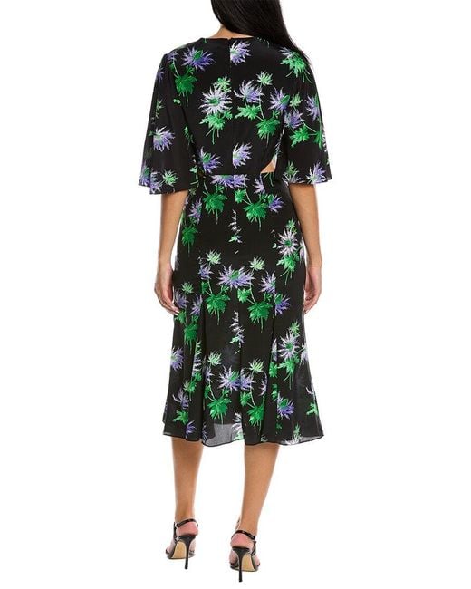 Les Rêveries Green Les Reveries Flutter Sleeve Silk Wrap Dress