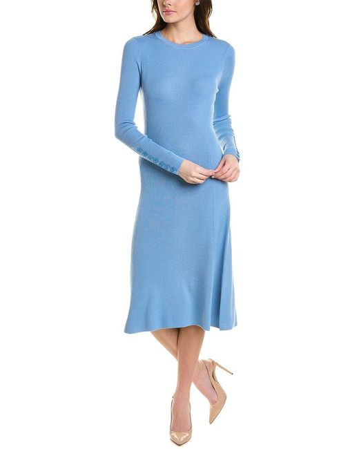 St. John Blue Ribbed Wool-blend Sweaterdress