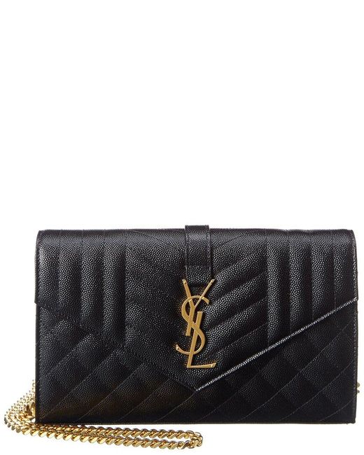 Saint Laurent Black Leather Wallet On Chain