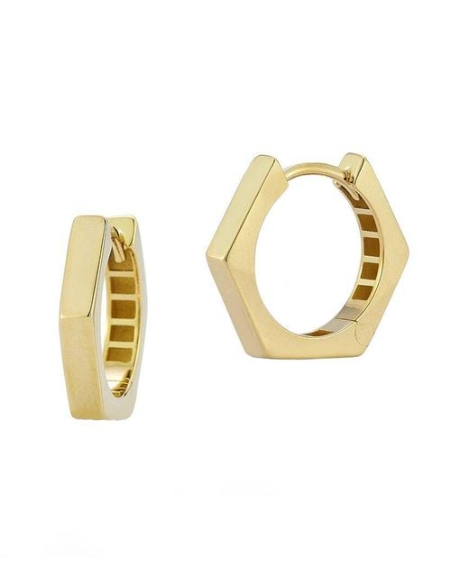 Italian Gold Metallic 14k Hexagon Huggie Earrings