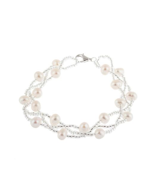 Splendid White Rhodium Over Silver 6-7mm Pearl Bracelet