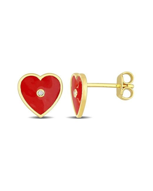 Rina Limor Red Gold Over Silver Sapphire Enamel Heart Earrings