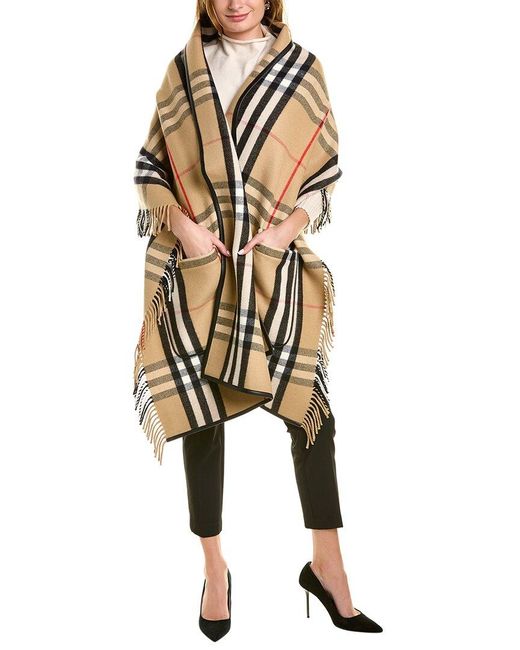 Burberry Check Fringed Wool & Cashmere-blend Cape in Metallic | Lyst Canada