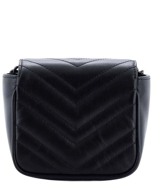 Gucci Black Matelasse Leather Gg Marmont Flap Belt Bag Mini (Authentic Pre- Loved)
