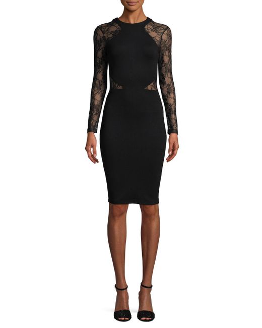 French Connection Black Viven Lace Sleeve Sheath Dress