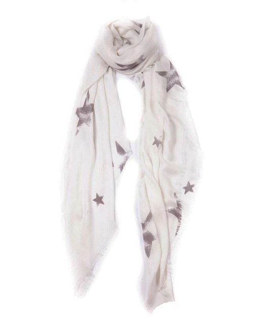 Blue Pacific White Tissue Cashmere-Blend Faded Stars Scarf