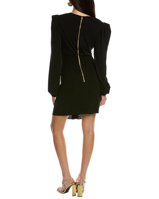 Balmain Black Short V-neck Gathered Jersey Mini Dress