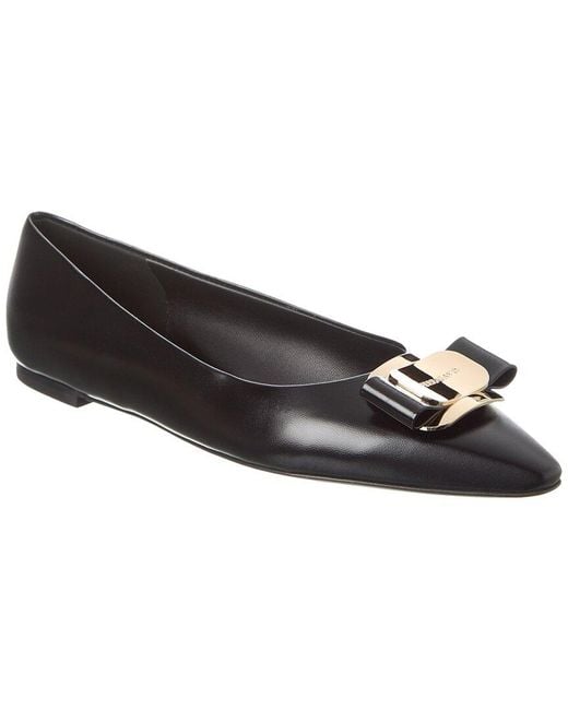 Ferragamo Black Zea Leather Ballerina Flat