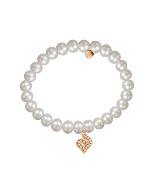 Jane Basch Metallic 14k Rose Gold Diamond & 6mm Pearl Initial Stretch Bracelet (a-z)